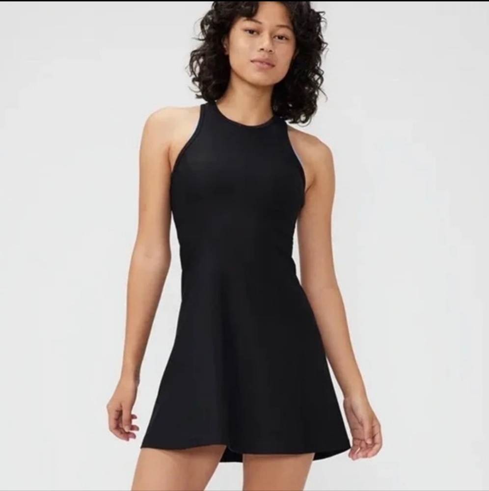 Outdoor Voices Athena Dress Black Racerback High Neck Minidress Size L